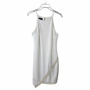 BCX White Mini A-Symmetrical Rhinestone Hem Dress size M